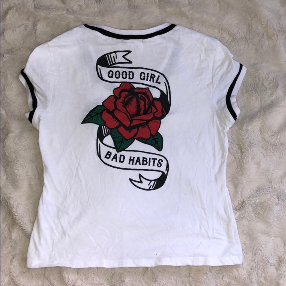 Rose patch good girl bad habits decal shirt
